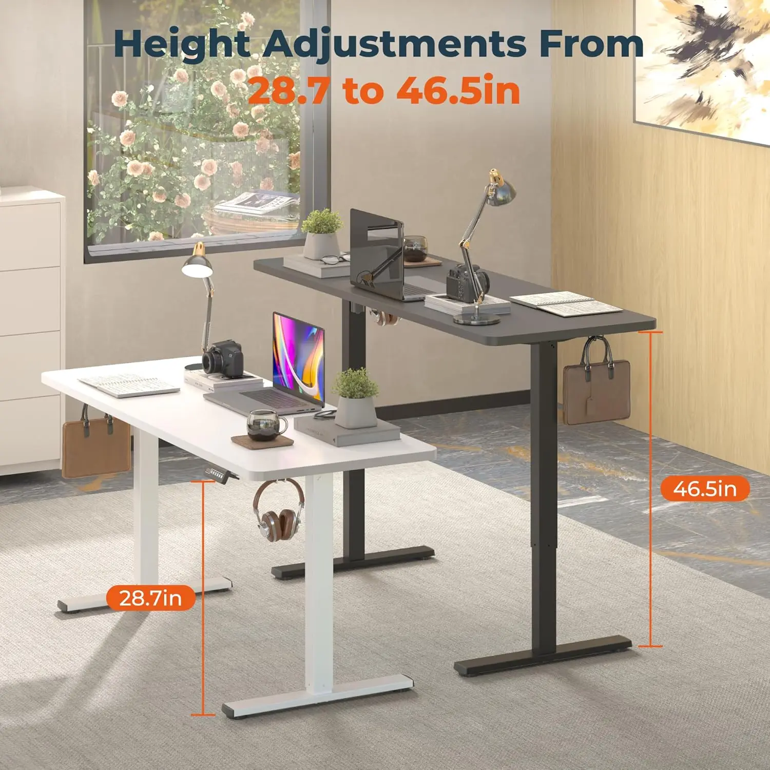 Electric Standing Desk 47 x 24 Inch Home Office  Computer Workstation Sit Stand Desk with Charging USB Port