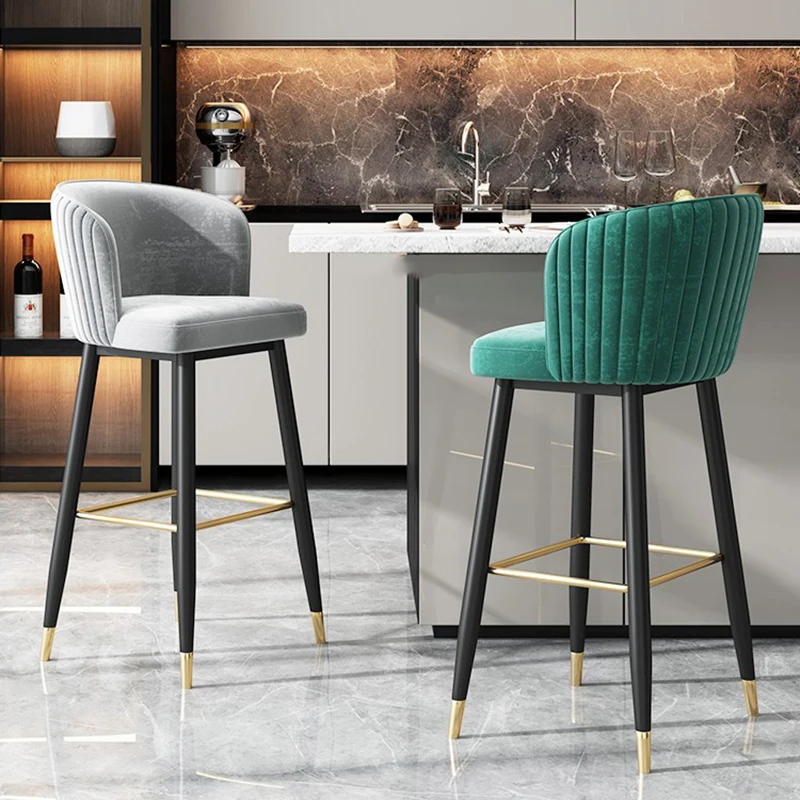 

Restaurant Nordic Bar Chairs High Velvet Metal Stylishcounter High Stool Library Italian Luxury Taburete Alto Household Goods