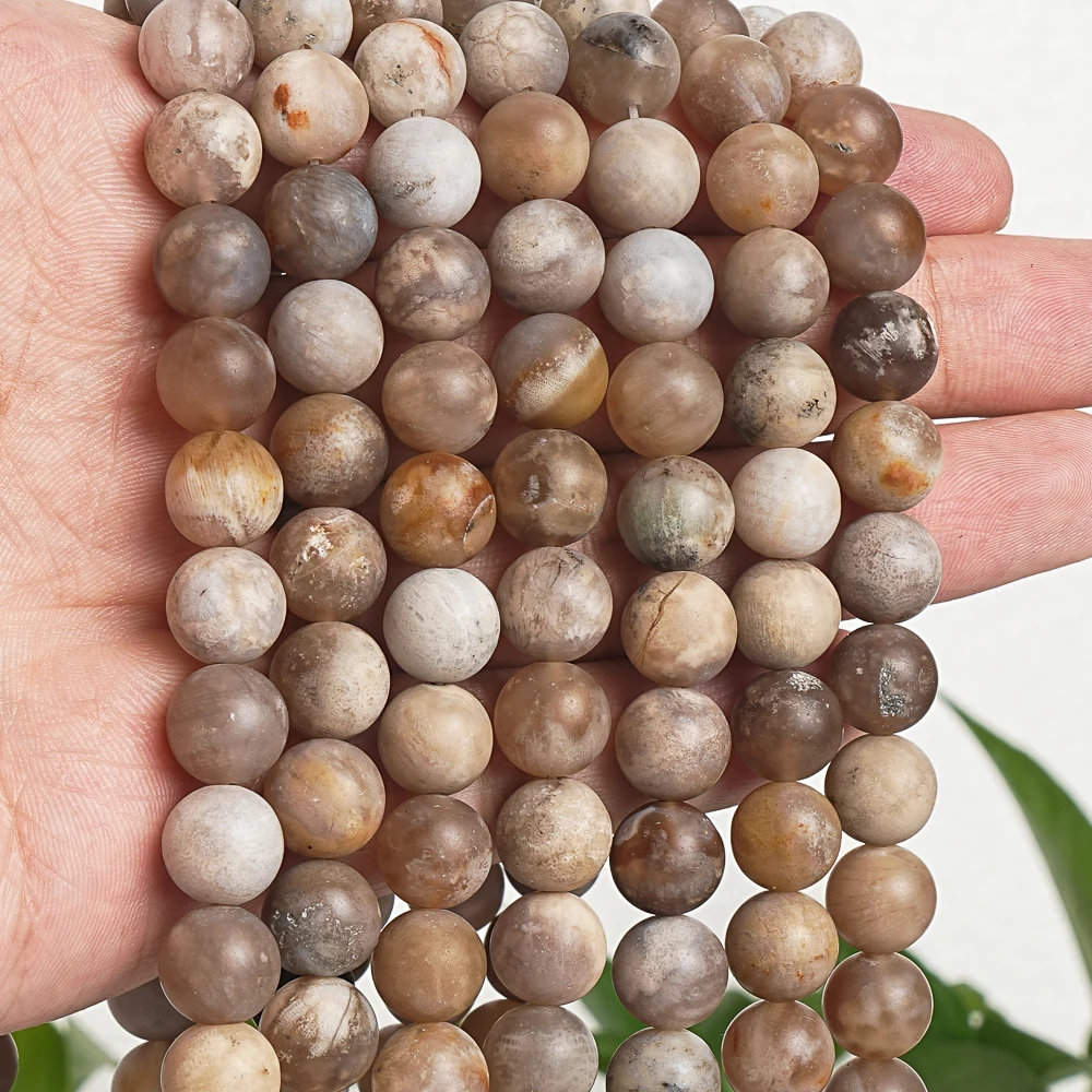 Natural Round Loose Stone Beads Matte Multicolor Frosted Ocean Fossil Agate Stone for Jewelry Making DIY Handmade Supplies