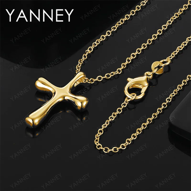 

925 Sterling Silver 18K Gold 16-30 Inch Delicate Cross Pendant Necklace Fashion Women's Gift Accessory Wedding Jewelry