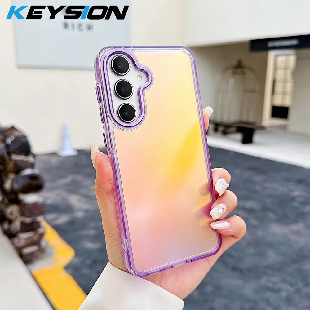 KEYSION Fashion Laser Gradient Colorful Phone Case for Samsung A55 5G A35 A25 A15 TPU+PC Shockproof Back Cover for Galaxy A05S