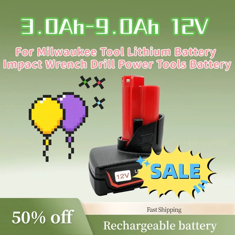 

For Milwaukee Tool Lithium Battery Impact Wrench Drill Power Tools Battery In Stock 3.0Ah-9.0Ah 12V Rechargeable Batteries