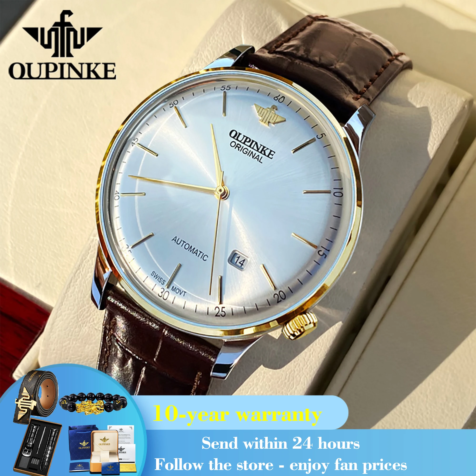 OUPINKE 3269 Classic Thin Dial Automatic Watch For Men Mechanical Movement Waterproof Wristwatch Sapphire Mirror Man Watches