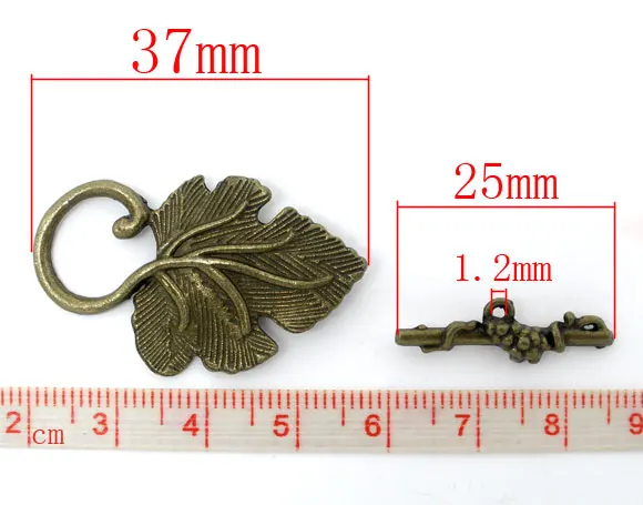 Vintage Toggle Clasps Grape Leaf Antique Bronze Color Metal Charms DIY Making Necklace Bracelets Women Jewelry Findings,20Sets