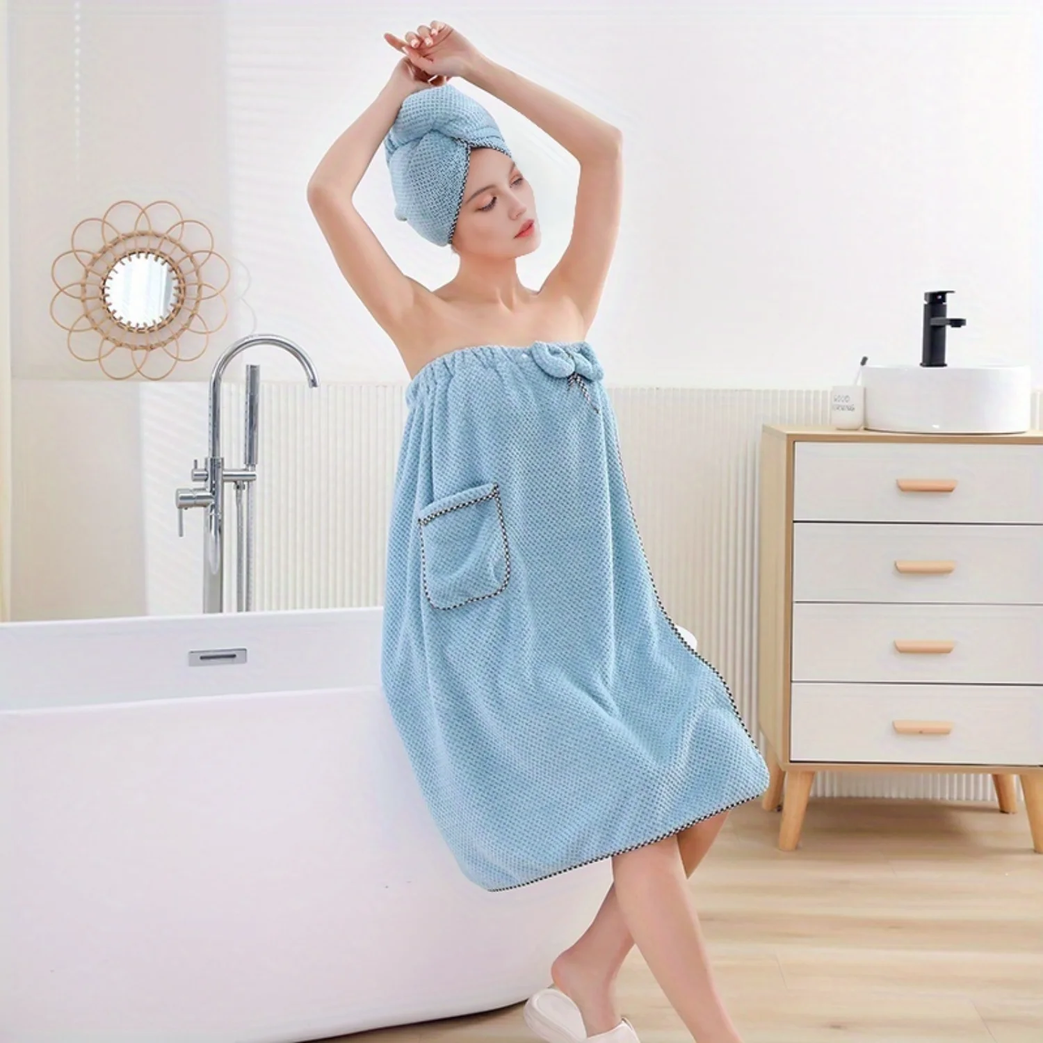 Polka Dot Space Towel Wrap - Soft, Absorbent, Adjustable Shower Wrap - High Color Fastness - Modern Design for Travel, Beach, Po