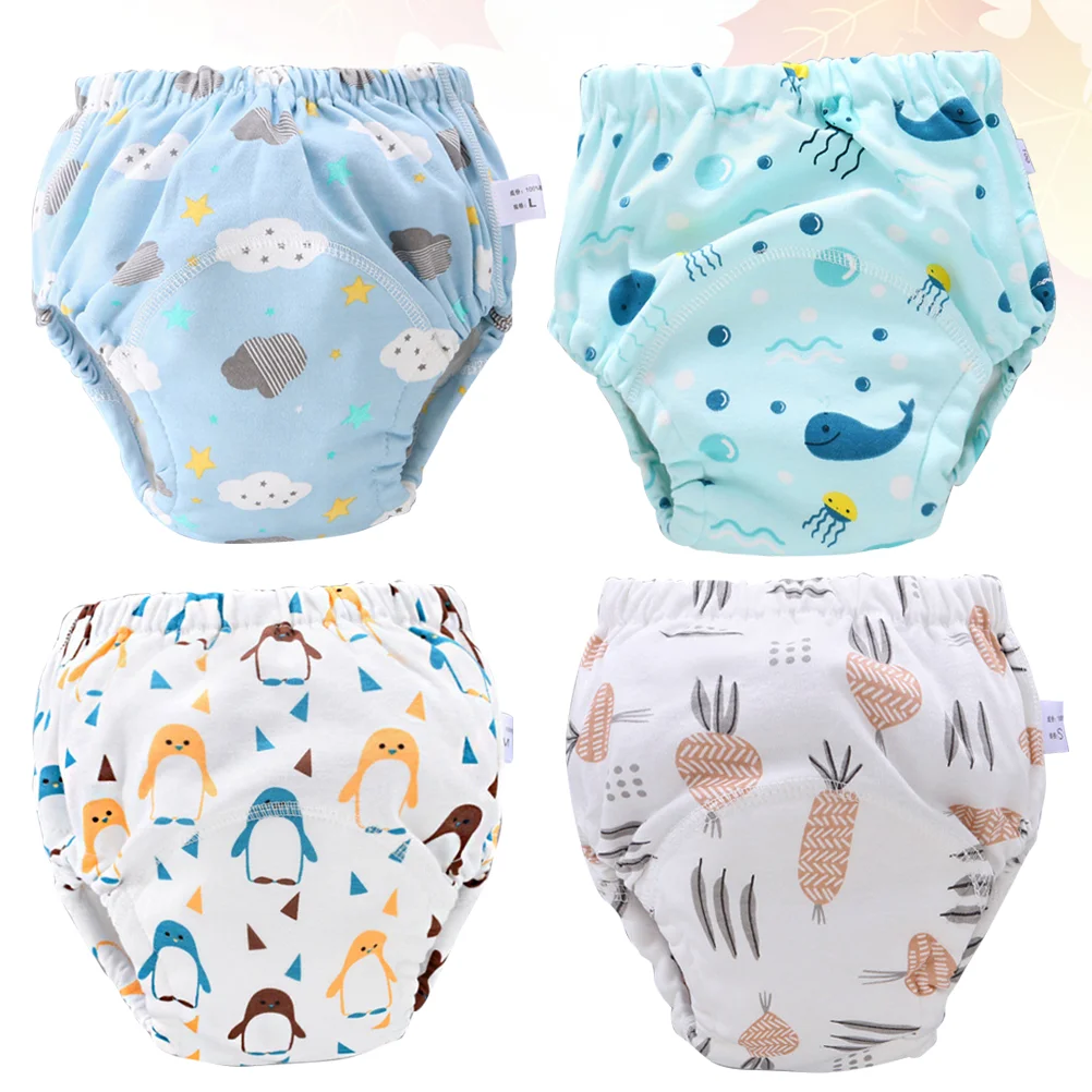 4 Pcs Spring and Autumn Baby Newborn Nappies Pocket Diapers Cloth Training Pants