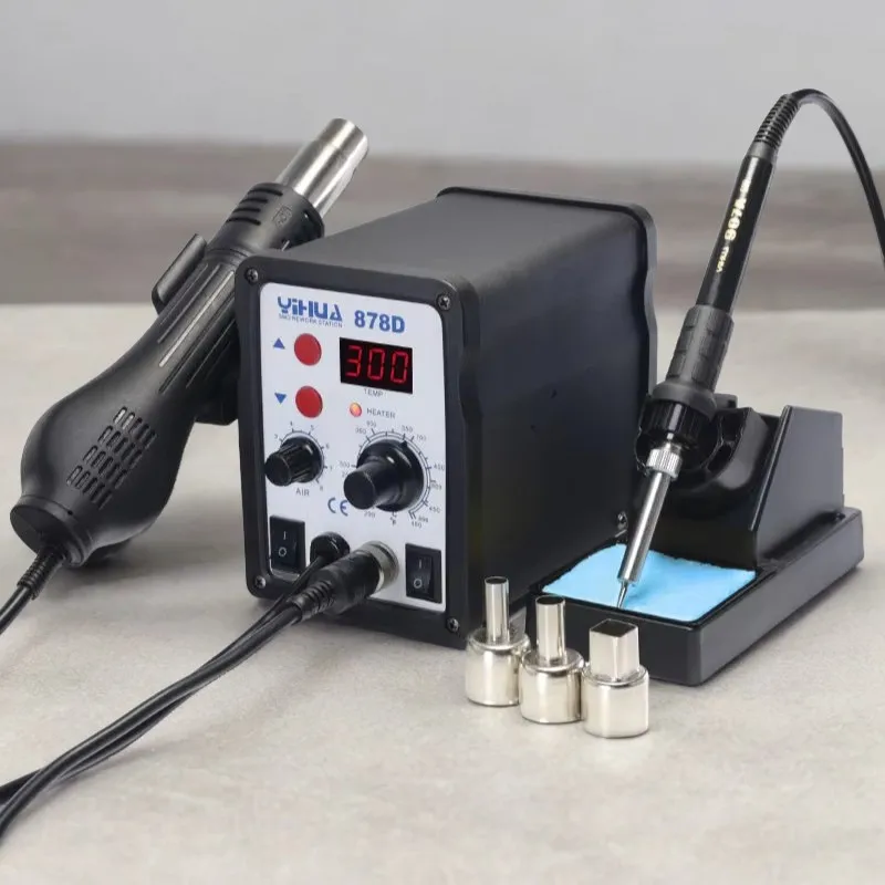 

YIHUA 878D 2 in 1 Digital Display SMD Bga Hot Air Soldering Rework Station With Hot Air Gun Soldering Iron