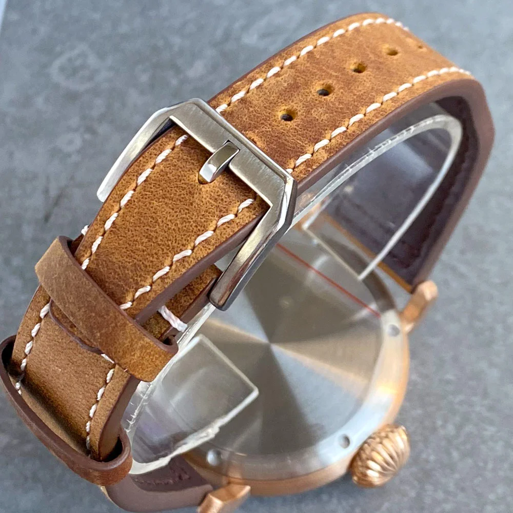 47MM Steel/CUSN8 Bronze Big Case Vintage Tandorio 10BAR Waterproof NH35 Movement Watch Men Sapphire Glass Leather Strap