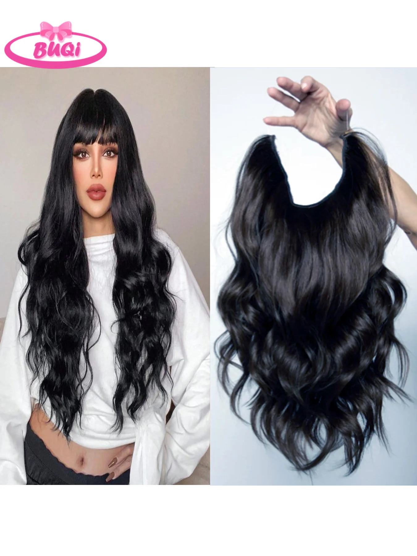 

Synthetic Invisible Wire No Clips In Hair Extensions Body Wave Natural Black Blonde One Piece False Hairpiece Hair Extension