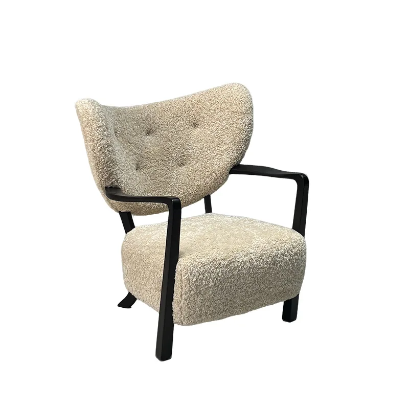 

Retro solid wood living room balcony bedroom lamb wool single sofa chair