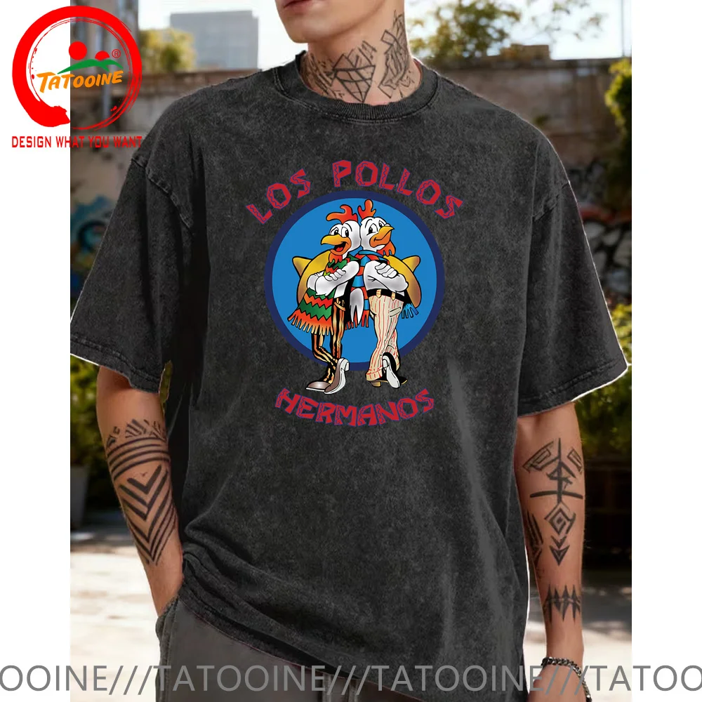 

Summer Men's High Quality LOS POLLOS Hermanos Funny Printed T-Shirt Casual Vintage Cotton Tshirt Chicken Brothers T Shirt Men