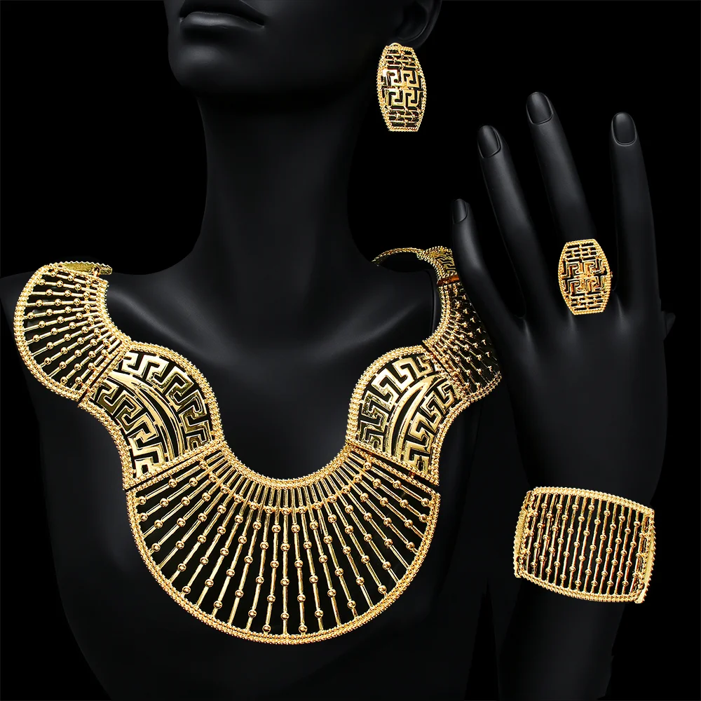 New Nigeria Dubai Jewelry For WoImen 18K Gold Plated Wedding Party Banquet Big Necklace Set Bold Jewelry Sets High Quality