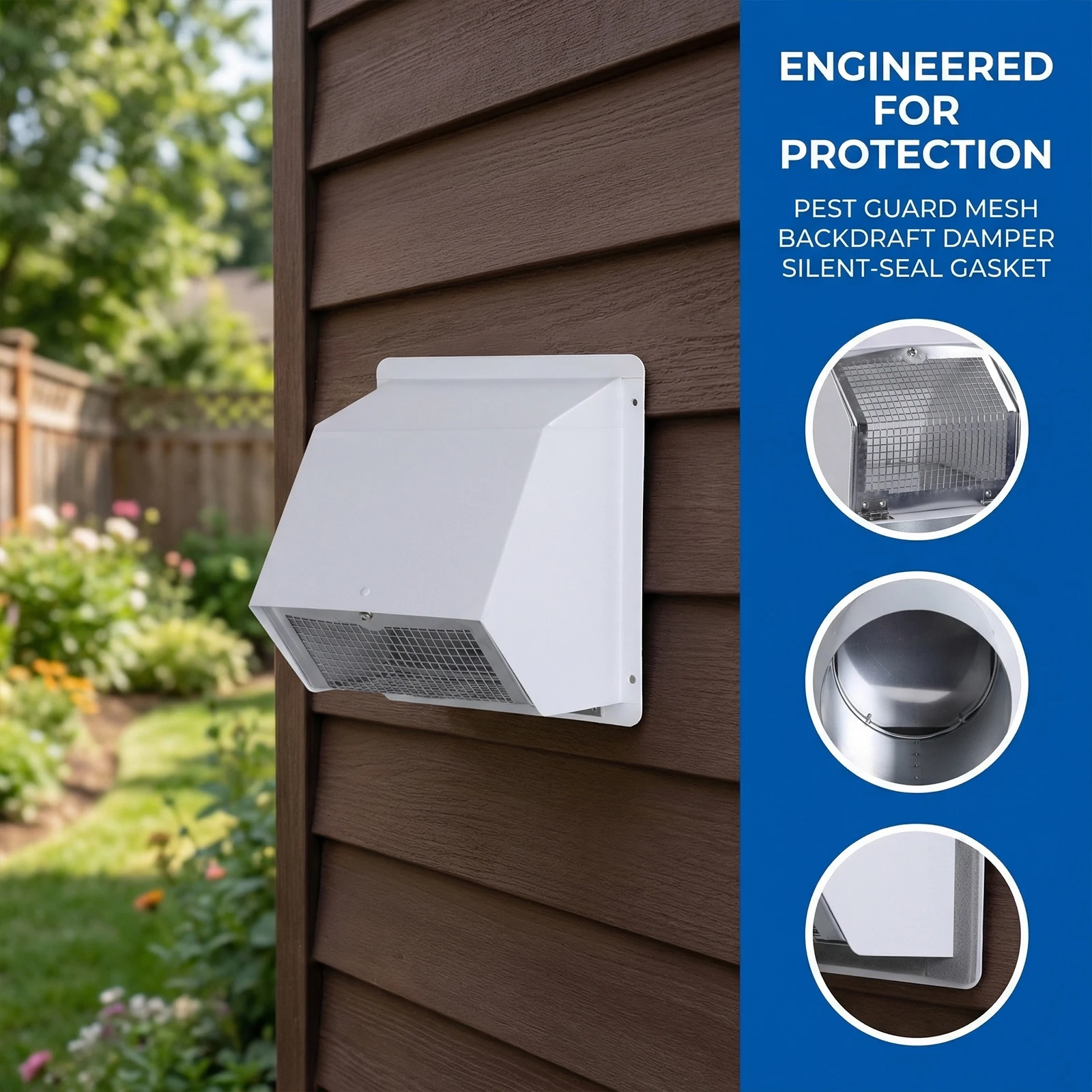 

8 Inch Dryer Vent Cover Outside with Screen and Damper Wall Vent Cover Cap Exterior Air Exhaust for Residential Housing Kitchen HVAC Duct (White)