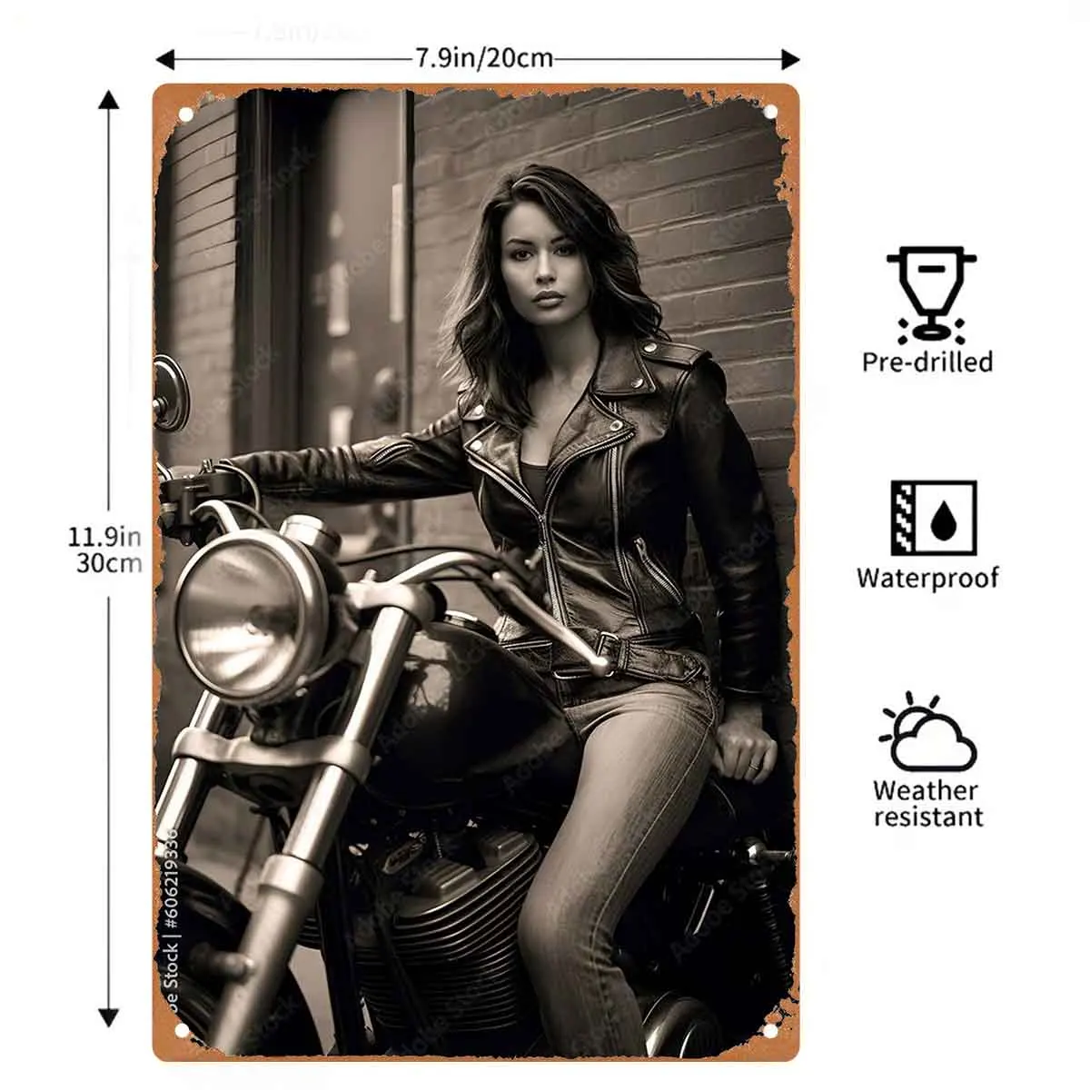 Speed Queen on Two Wheels in Full Gear Vintage Metal Wall Sign Decor
