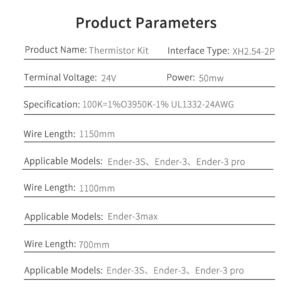 3D Printer Parts Thermistor 100K ohm NTC Temperature Sensor for Ender 3/Ender 3 Pro/Ender 5/CR-10/CR-10S Hotend Kit Thermistor