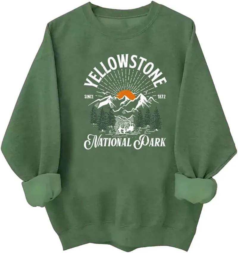 Yellowstone National Park Retro Round Neck Sweatshirt, Yellowstone National Park Shirt, Yellowstone National Park Sweatshirt