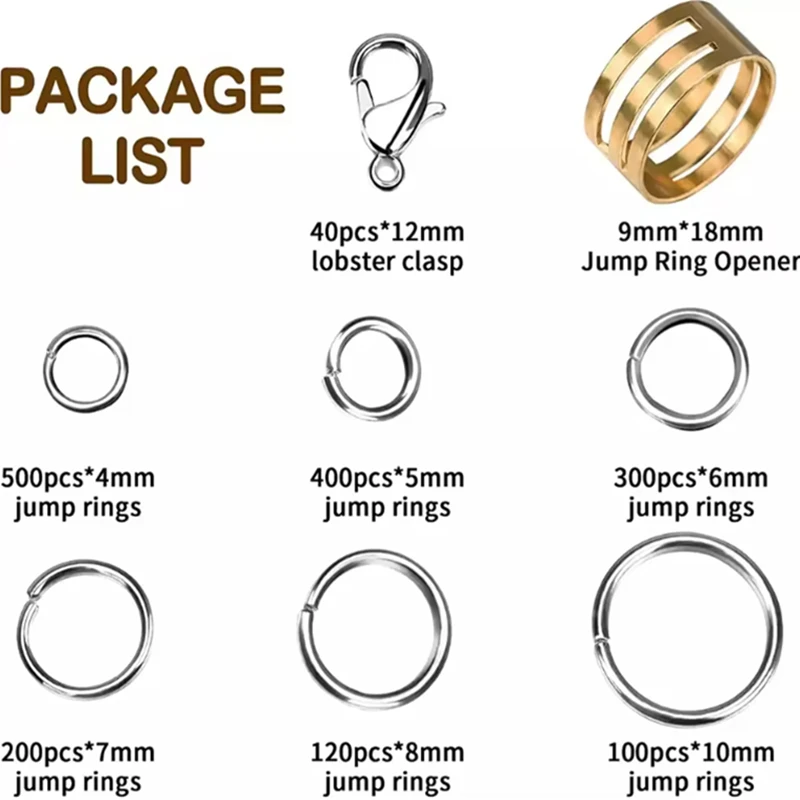 Open Jump Rings para Jóias DIY, Bronze, Ouro, Prata, Metal Palted, Split Link Loop, Conjunto de Acessórios, 3-10mm, 1600 PCs