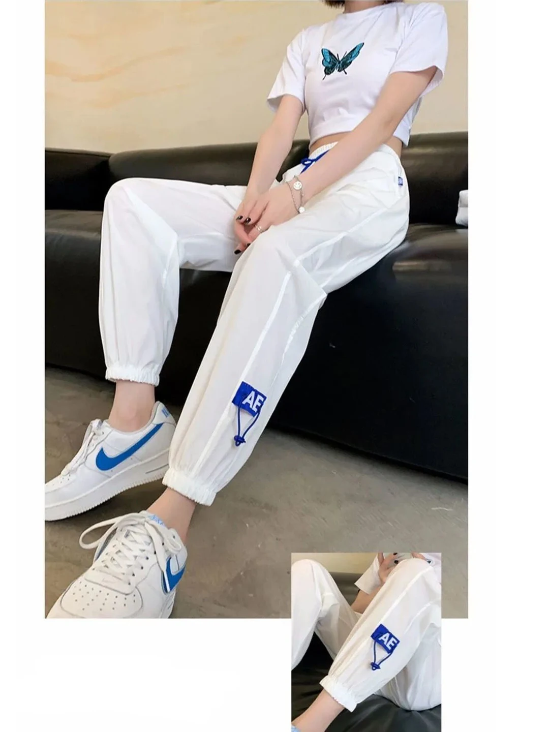 アイスシルク速乾カジュアルハイウエストルーズレディース9分丈パンツ夏ファッショナブル小さめサイズゴムウエストパンツ