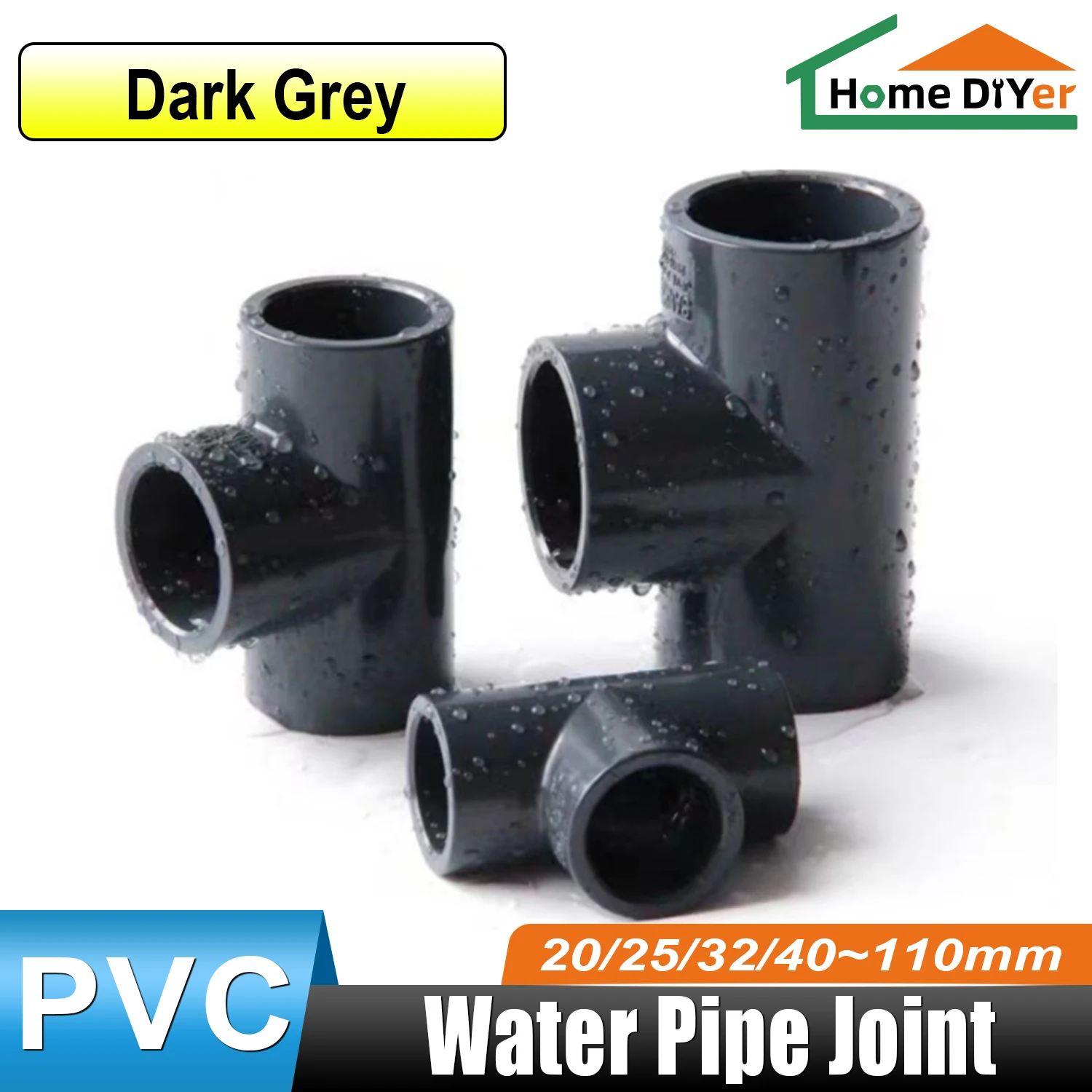 

Black PVC Pipe Connector 20~110mm Tee Joint Aquarium Tank Water Supply Drainage End Cap Connectors DIY Irrigation Fittings