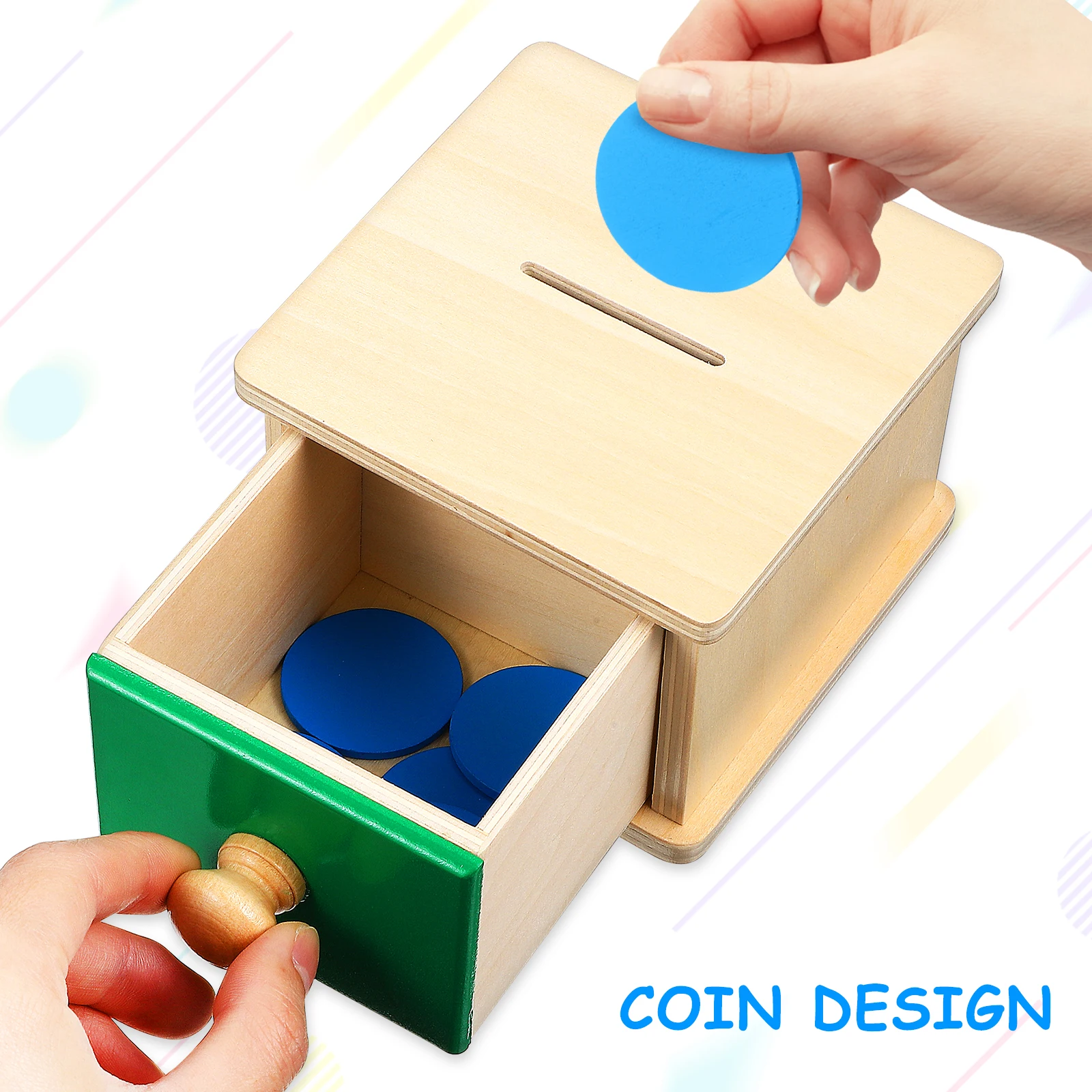 2 Set Geometric Panel Coin Box Kids Toys Baby Montessori Shape Puzzle Toddler Learning Wood Color Sorting