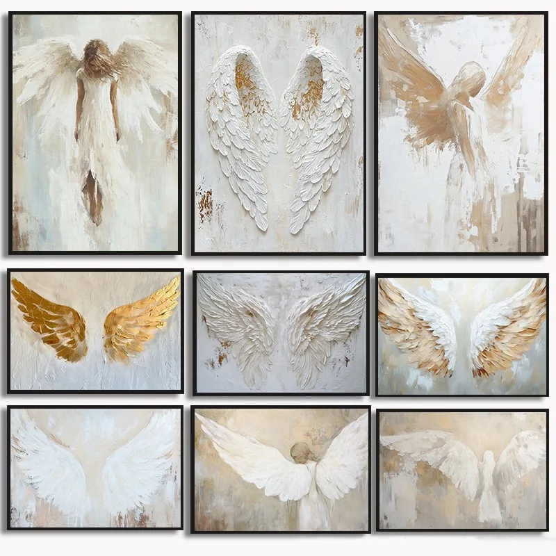 1PC frameless decorative art print,Abstract Angel Wings Canvas Print Boho Minimalist Wall Art Serene Luxury Angel Painting Moder