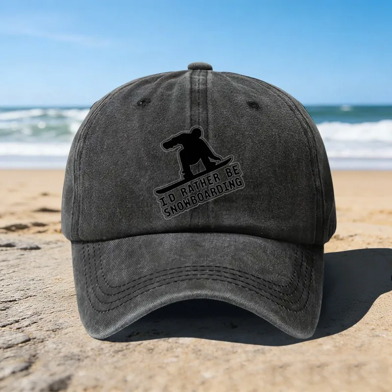 I'd-Rather-Be-Snowboarding-Print-Baseball-Cap-Unisex-Adjustable-Cotton-Washed-Outdoor-Sports-Cap