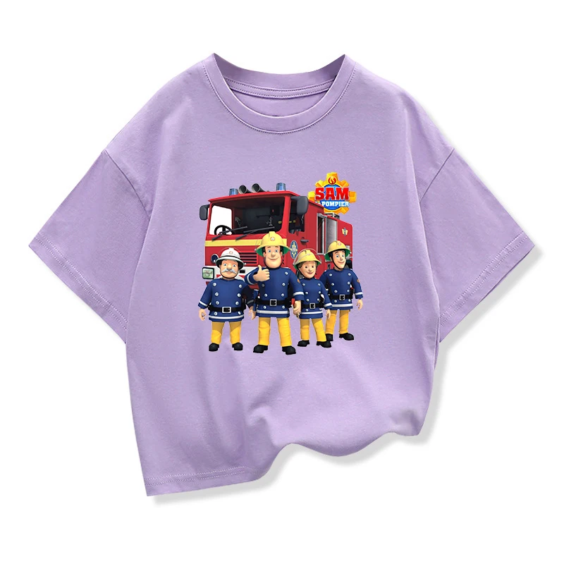 تي شيرت بأكمام قصيرة للأولاد والبنات ، توب بأكمام قصيرة ، سام ، رجل إطفاء ، تصميم رجل إطفاء ، طراز كاواي ، مضحك ، لفصل الصيف