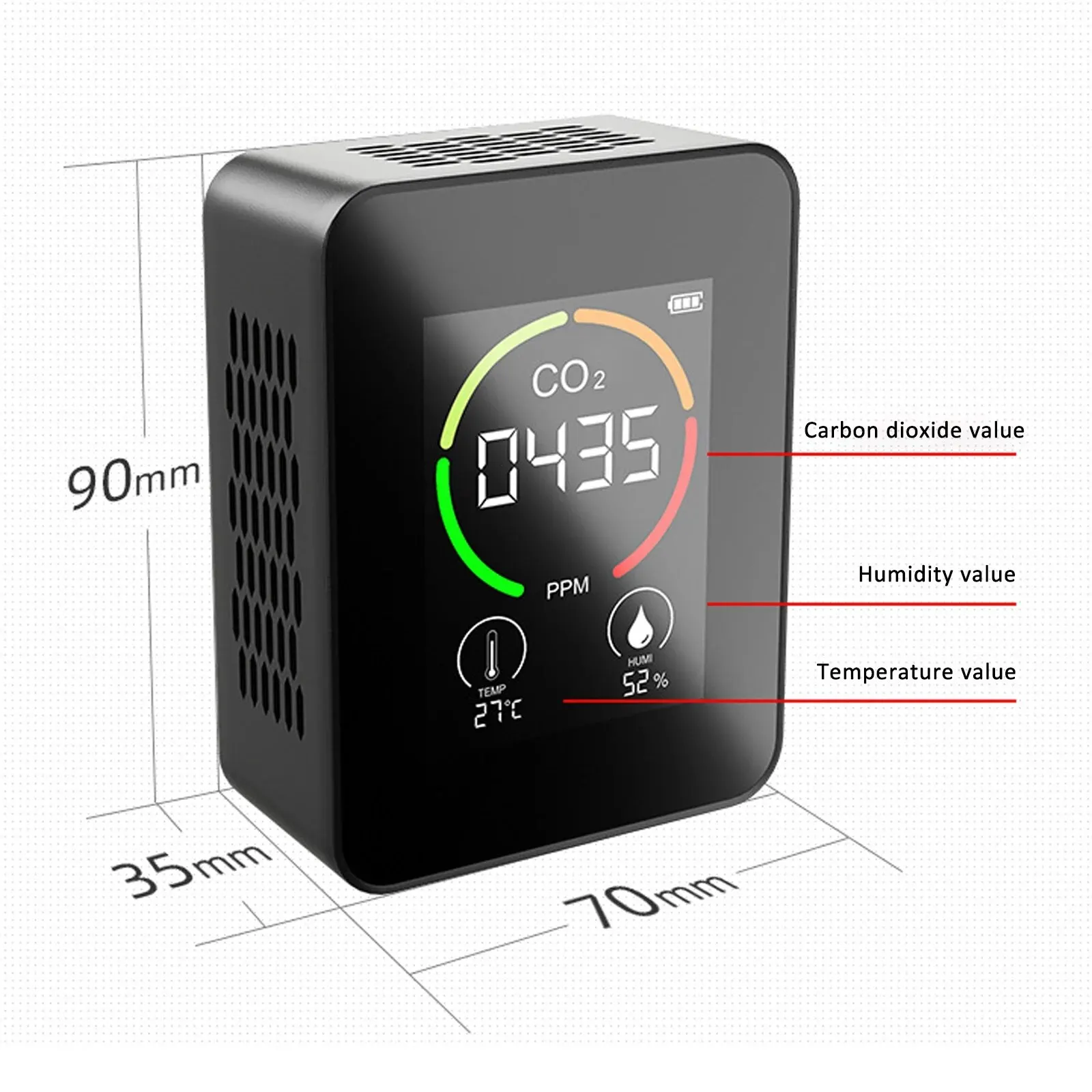 3 In 1 LCD CO2 Meter Air Quality Temperature Carbon Dioxide Detector Automatic Calibration 400-5000PPM PPM Air Quality Monitor