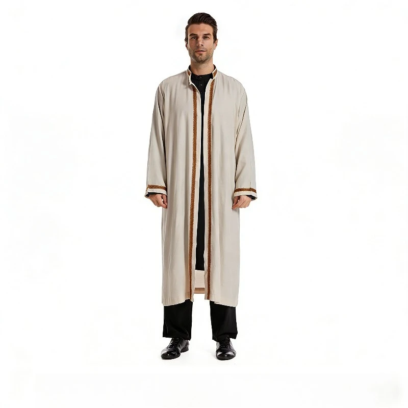 

2026 Новая мужская современная вязка Kandura премиум-класса с открытой передней частью для Рамадана, легкая для дома и повседневного использования