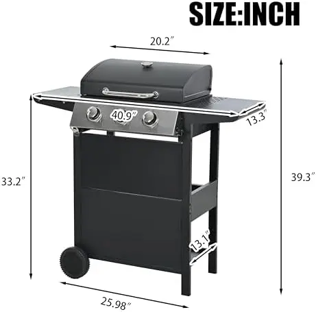3-Burner Propane Gas Grill | 26,000 BTU Stainless Steel with Enamel Wire Cooking Grates & Built-In Thermometer | Side