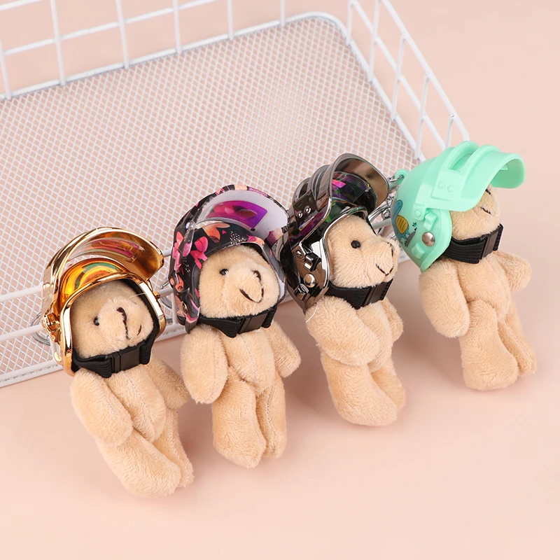 Lovely Helmeted Bear Plush Keychain Creative Cartoon Safety Helmet Bear Keyring Backpack Charm Bag Pendant Couple Gifts