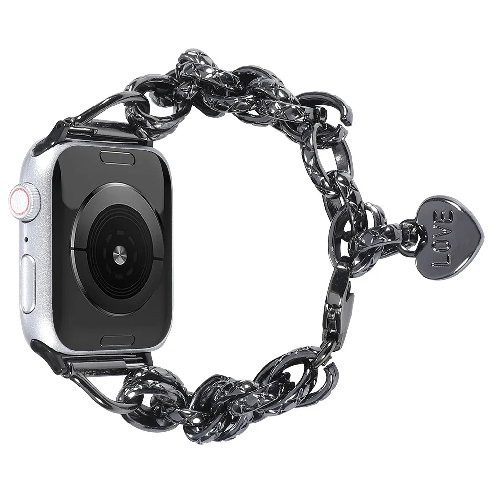 Correa de Metal para Apple watch 49mm 46mm 45mm 41mm 44mm 40mm 42mm colgante de corazón reemplazar pulsera iWatch ultra 10 9 8 7 6 5 4 SE