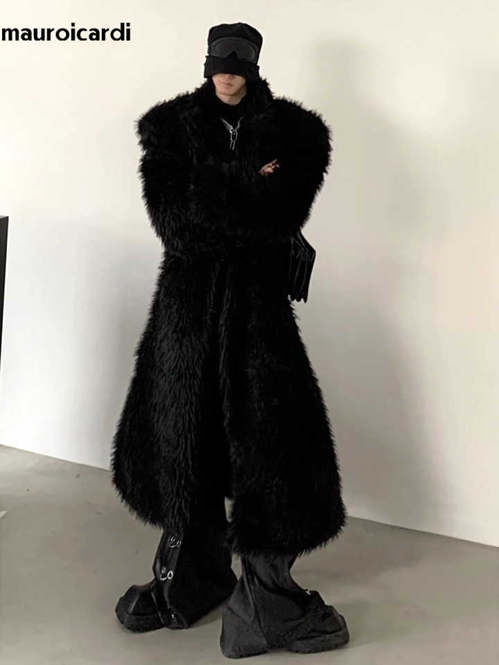 【正規品COYSEIO】HAIRY FUR JACKET BLACK Mauroicardi Autumn Winter Oversized Long Black Thick Warm Soft