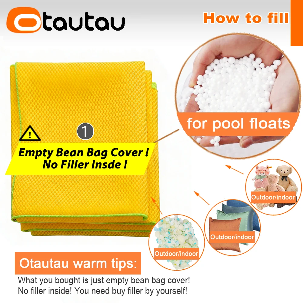 OTAUTAU Bean Bag Lounger Cover Bnana Mesh Swim Pool Floating Pouf Beanbag Cover SF629【No Filler!Need Buy Filler Yourself!】