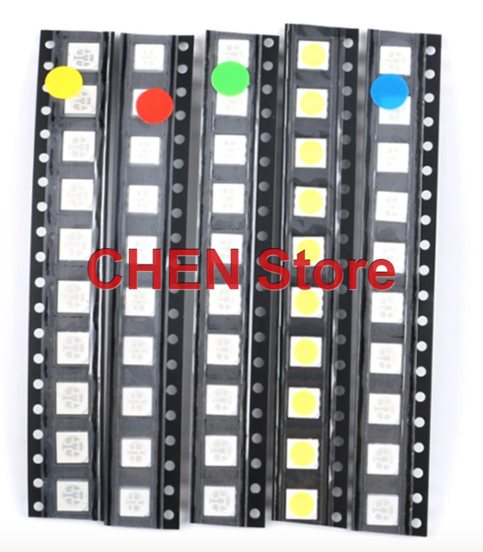 

100pcs 5colors x 20pcs Green RED White Blue Yellow 0402 0603 0805 1206 1210 3582 5050 5730 DIY LED Diode SMD Kit Assortment Pack