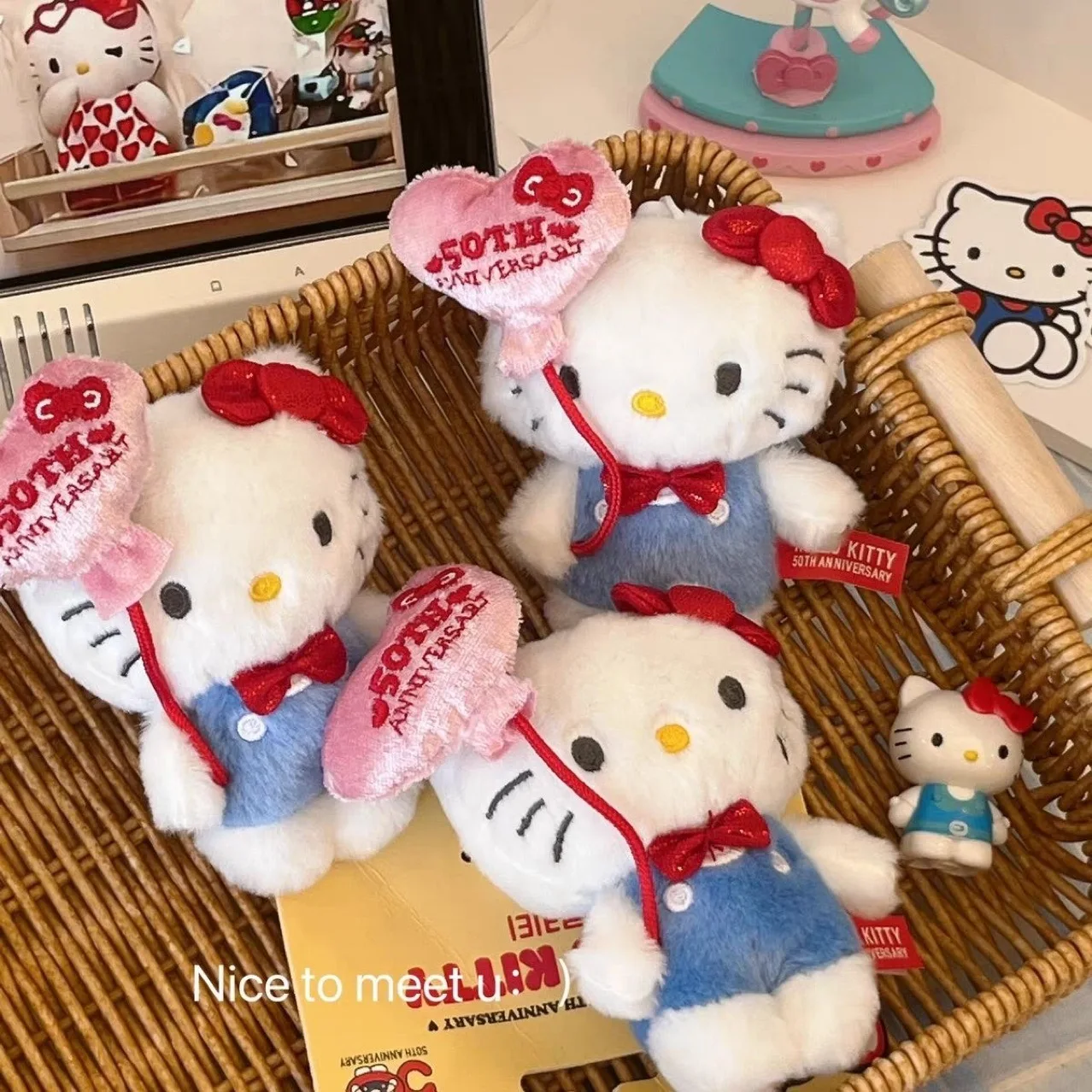 

Kawaii Hello Kitty 50th Anniversary Anime Kuromi Cinnamoroll Plush Doll Girl Cartoon Backpack Pendant Decoration Kids Toy Gifts