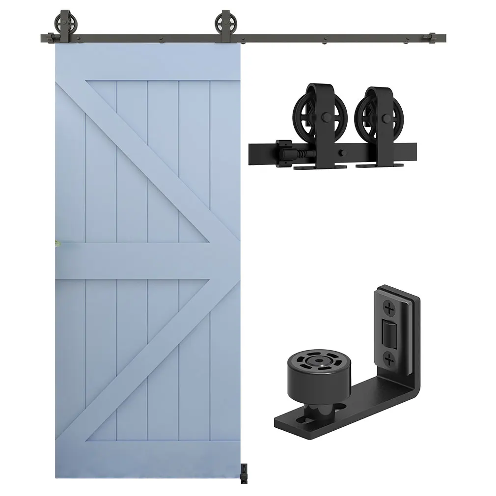 

CCJH 5-6.6 Foot Single Sliding Barn Door Hardware Kit Black Carbon Steel Hanger Flat Track System for Closet Kitchen