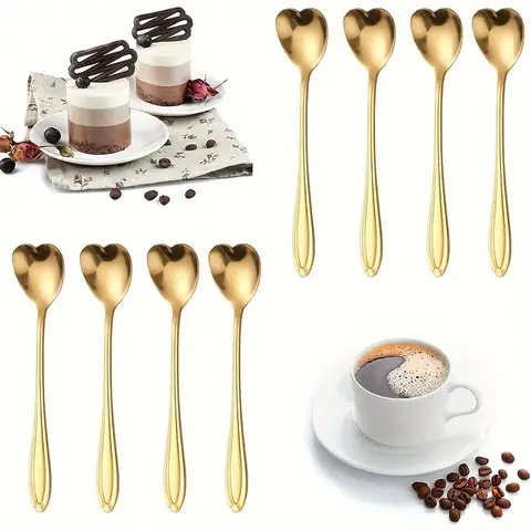 8pcs Stainless Steel Coffee Spoon Creative Dessert Spoon for Mixing Ice Cream Cake Heart-Shaped Tea Spoon Set Gift for Kitchen
