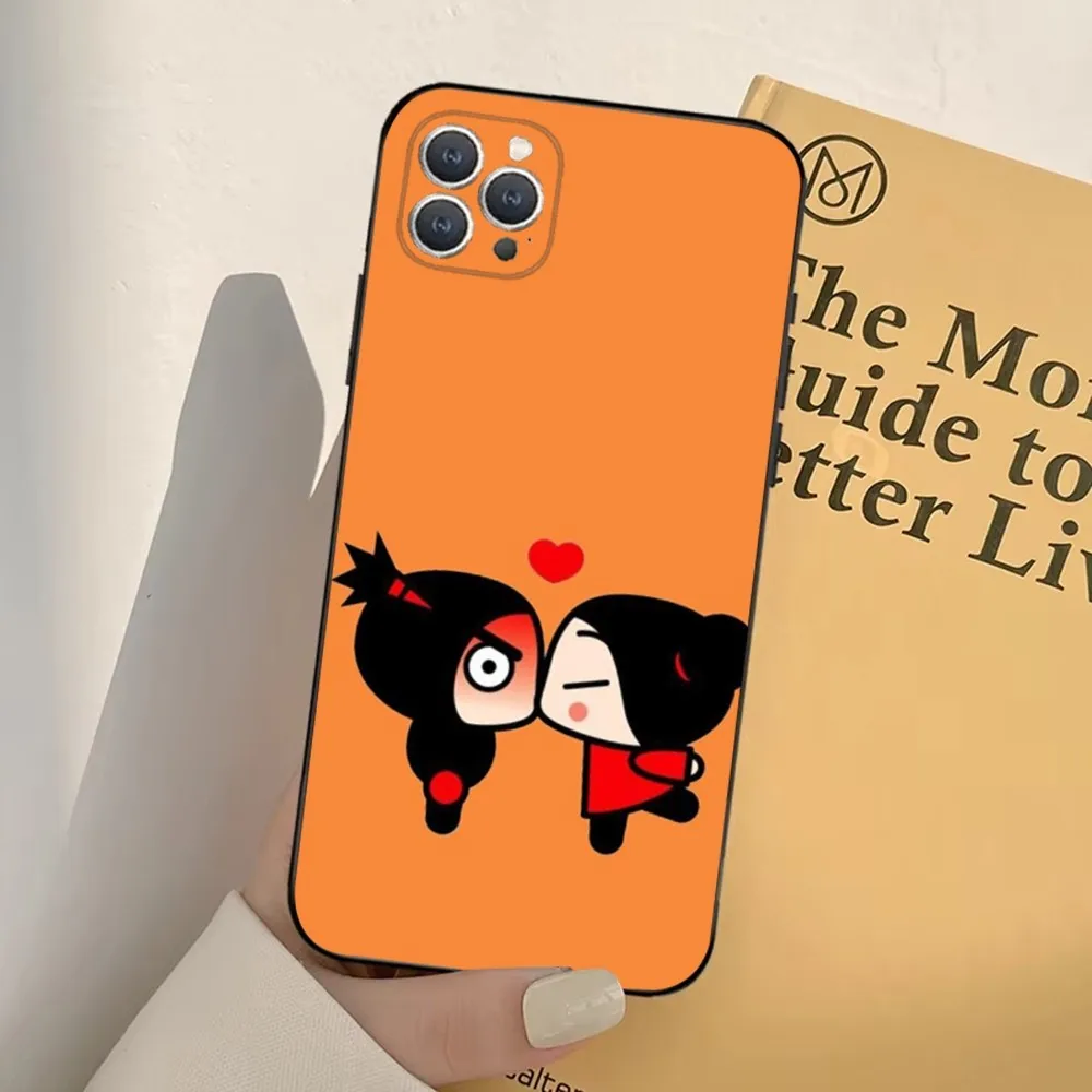 Cartoon P-Pucca-Garu Phone Case For iPhone 16,15,14,13,12,11,Pro,X,XS,Max,XR,Plus,Mini Soft Black Cover