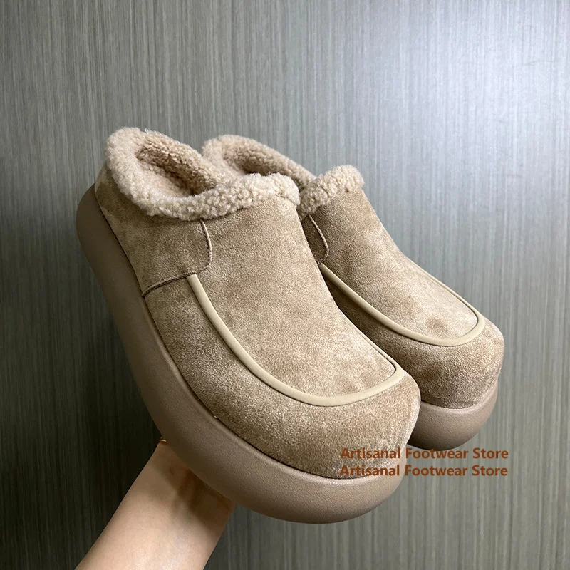 

Suede Mules Slippers for Men Snow Boots Slip On Loafers Outdoor Casual Shoes Snow Boots Winter Anti-Cold Thick Soled Men's Boots