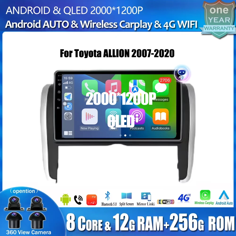 

9" Android 14 Auto Car Radio For Toyota ALLION 2007-2020 GPS Navigation Multimedia Player Wireless Carplay Bluetooth WIFI Tools