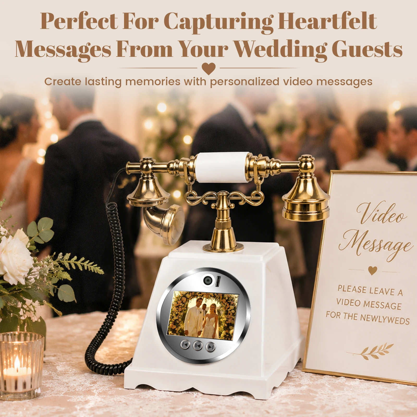 Retro Video Guestbook Phone Wedding Reception Audio Video Message Book Telephone 1080P HD Camera 32GB Memory Anniversary Gift