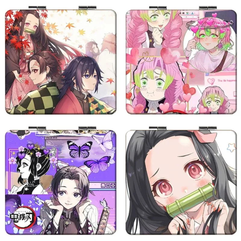 7×6cm Demon Slayer, Kimetsu no Yaiba, Folding Double-sided Makeup Mirror, Anime Cute, Portable Travel, Girls, Magnifying, Square