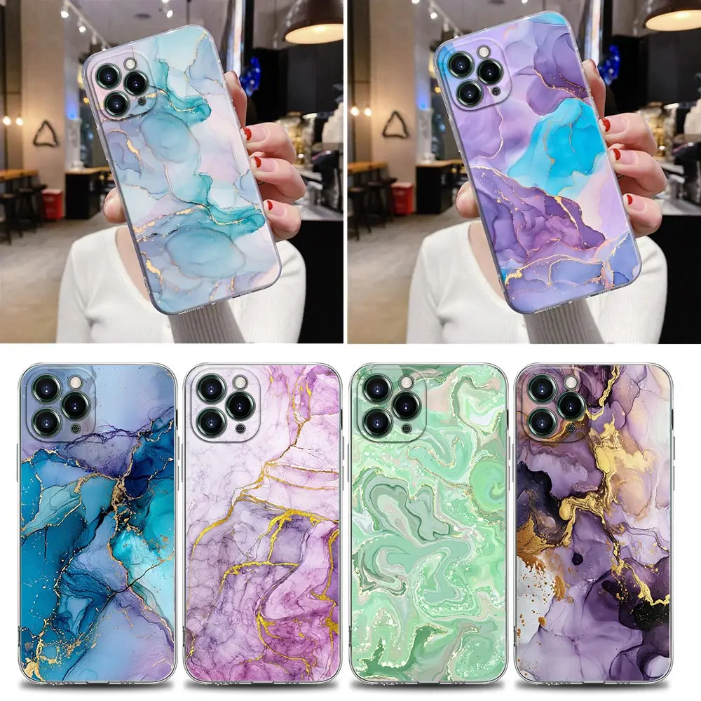 

Flowing Color Marble Pattern Clear Case For iPhone 16 15 14 13 12 11 Pro Max Mini Xs XR X 7 8 Plus Cover For iphone 16 Pro Case