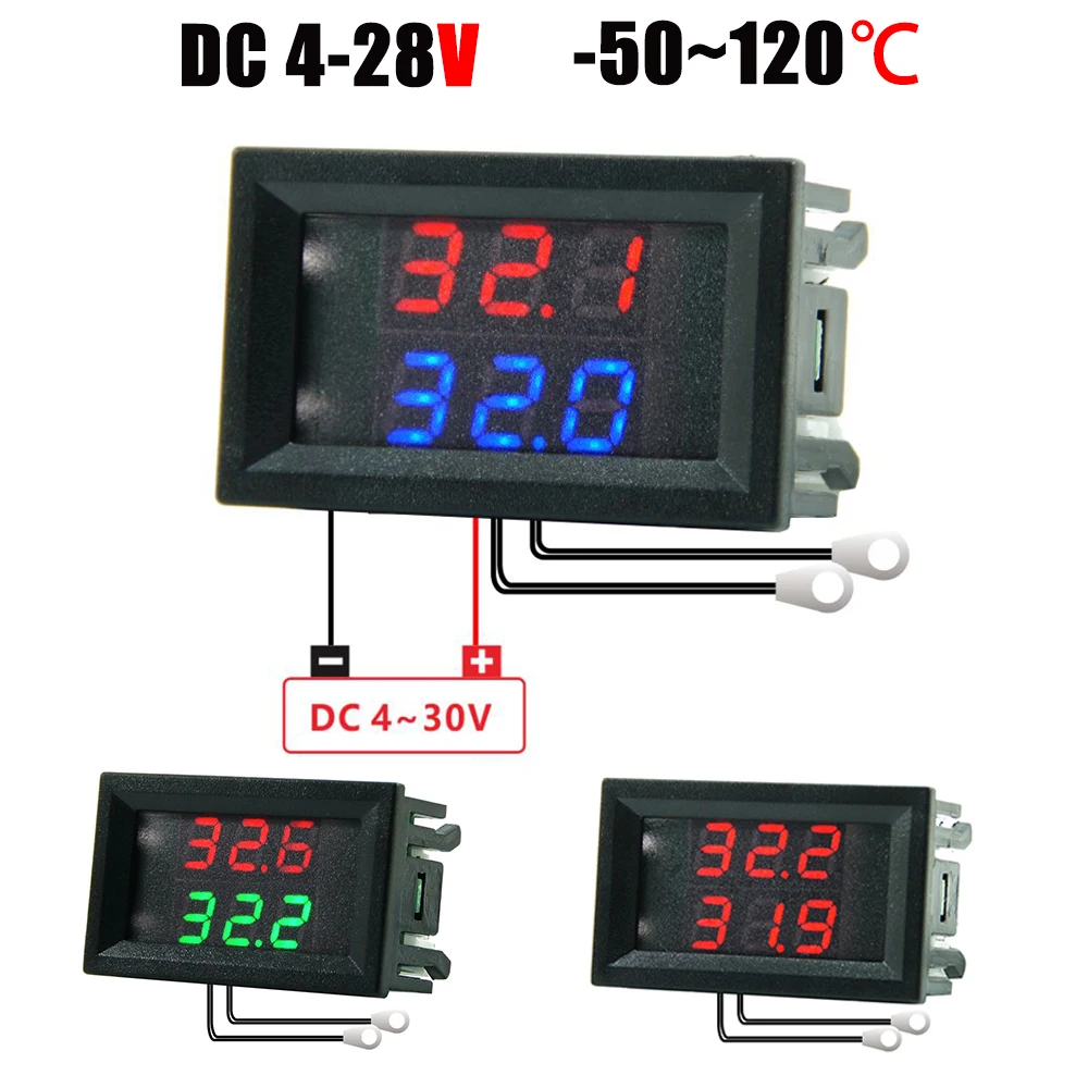 DC4-28V LED Digital Dual Display Temperature Meter Waterproof Temperature Controller With 1M NTC Metal Probe for Car Room Indoor