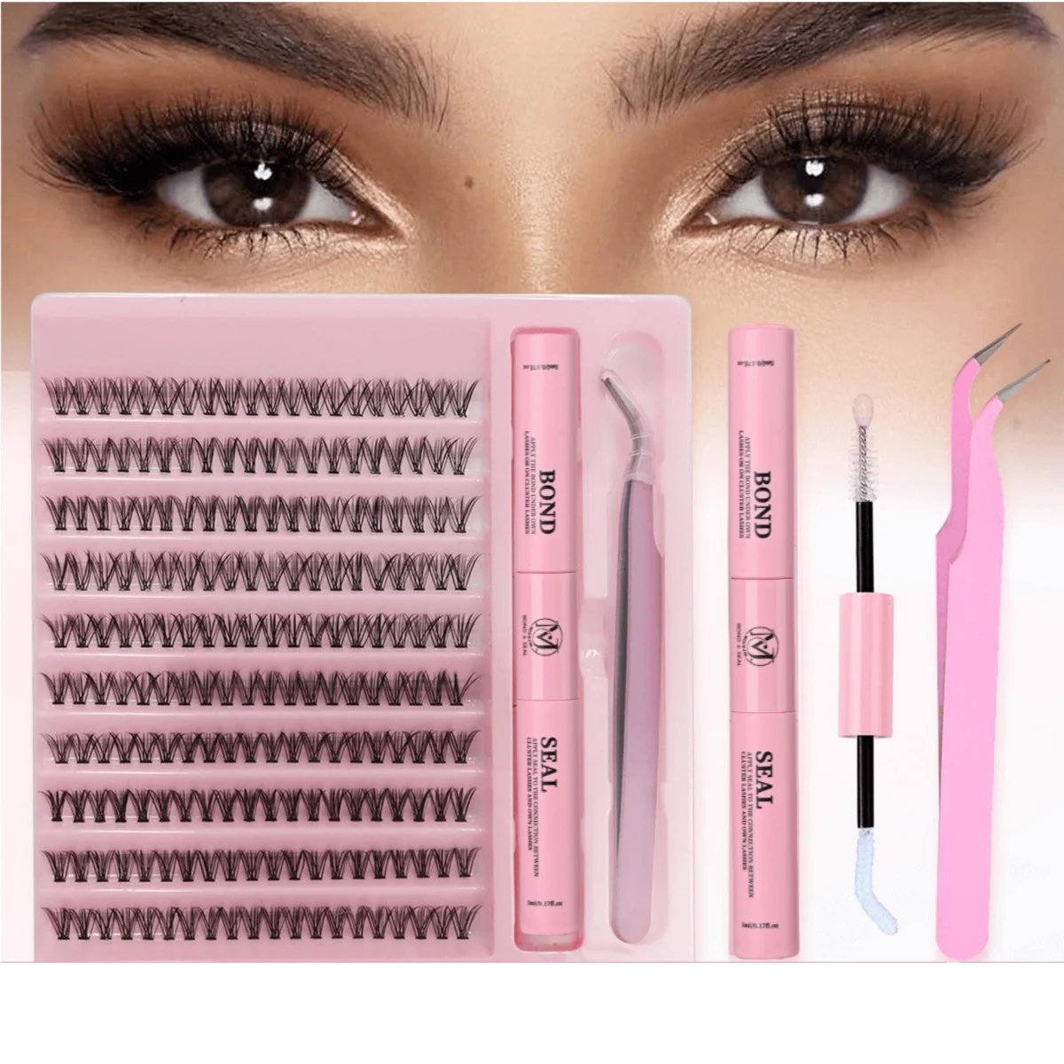 DIY Eyelash Extension Kit 9-16mm Mixed Length, D Curl Fluffy Eyelashes, With Eyelash Glue and Tweezers, Best Holiday Gift