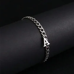 Silver Color A-Z Initial Bracelets for Men Women, Never Fade Stainless Steel Cuban Chain Bracelet with 26 Letter Alphabet