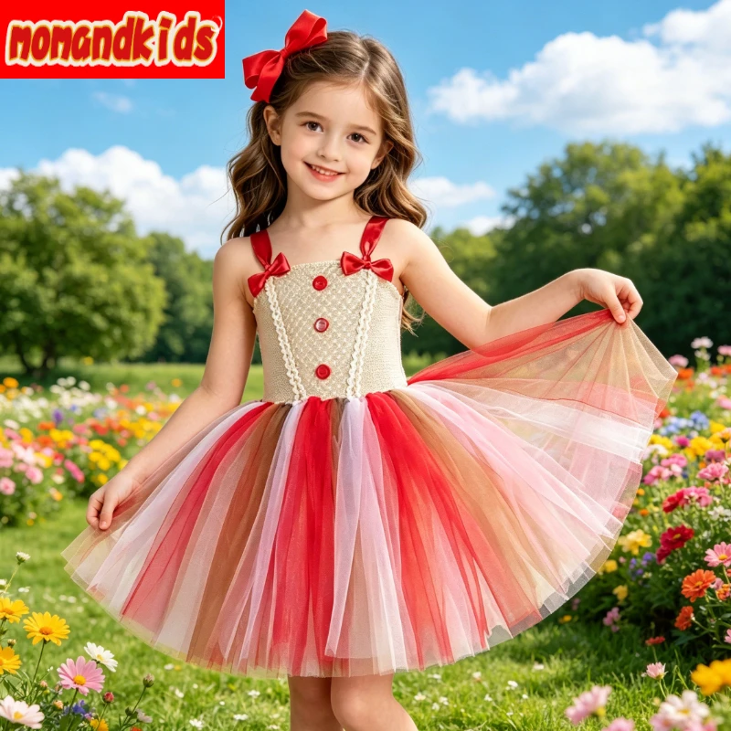 Classic Holiday Gingerbread Fancy Tutu Gown with Lovely Pastry Print, Great for Xmas Parades and Family Celebration Gatherings