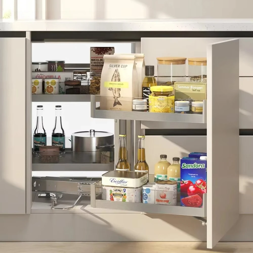 Kitchen Cabinet And Pantry Storage Organizer Revolving Magic Pull-Out Blind Corner Basket Drawer
