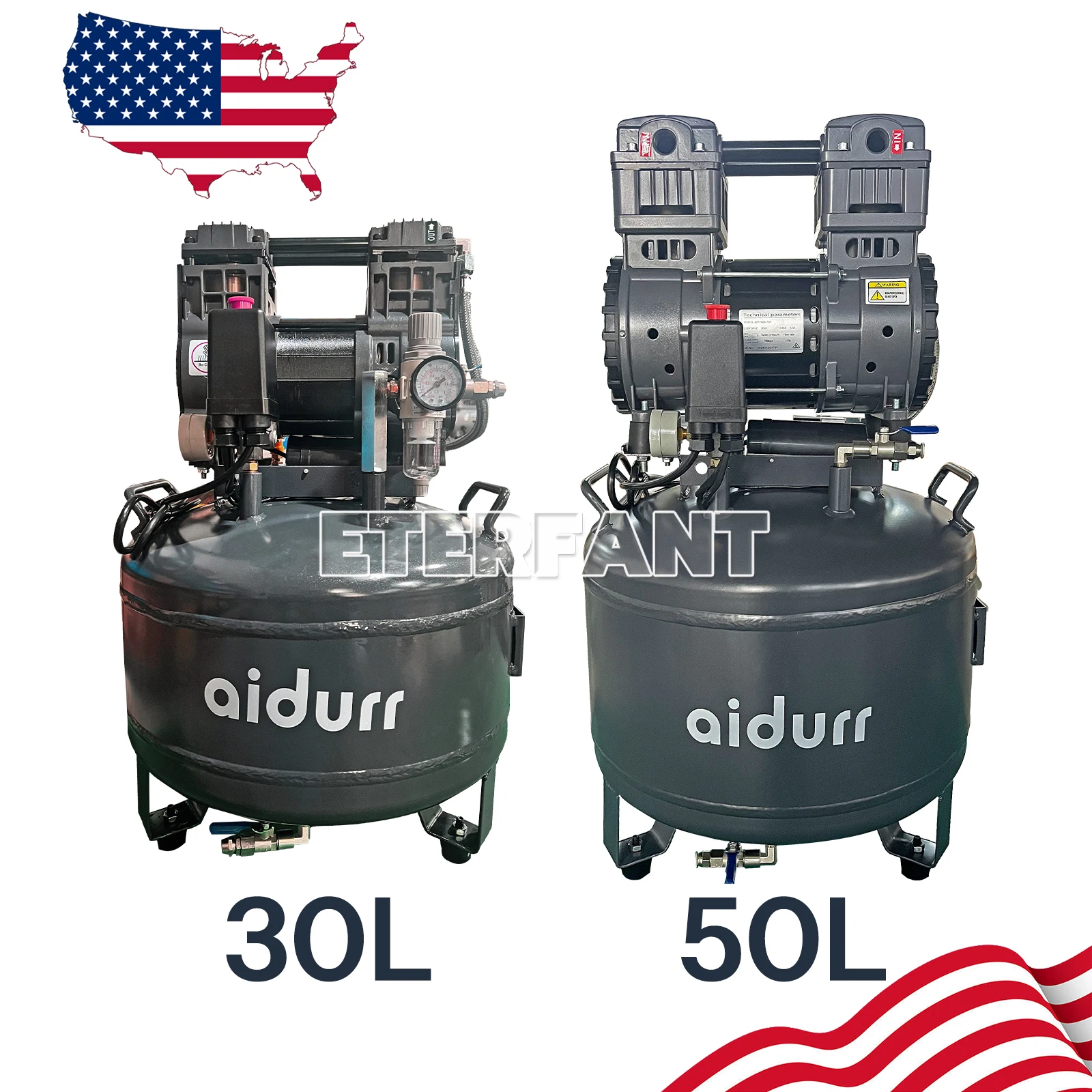 

ENTERFANT 30 л/50 л стоматологический бесшумный безмасляный воздушный компрессор портативный медицинский насос точная регулировка давления воздуха сверхнизкий уровень шума США